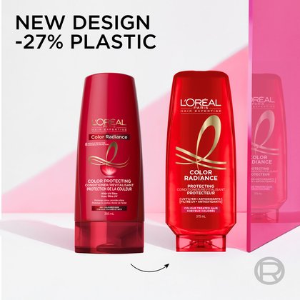 New color radiance conditioner bottle saves 27% plastic and is made from recycled plastic