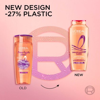 the new dream lenghts sleek shampoo bottle uses 27% less plastic