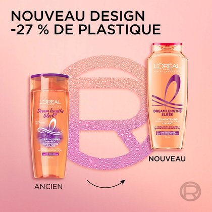 la nouvelle bouteille de shampoing dream lenghts sleek utilise 27% de moins de plastique