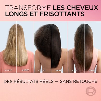 3 têtes de femmes qui montrent avant et après avec des cheveux long et sans fristottis