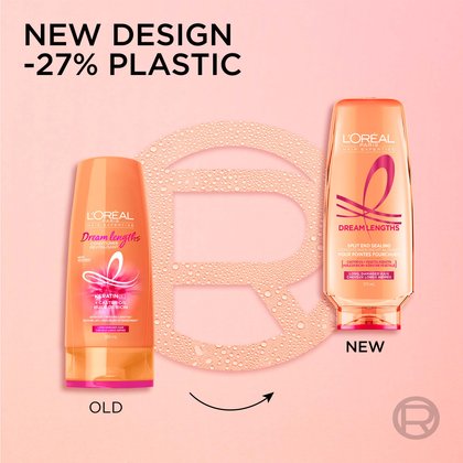 Old and new packaging for dream lenght conditioner