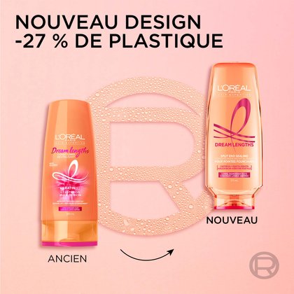 Ancien et nouveau packaging du revitalisant dream lenght