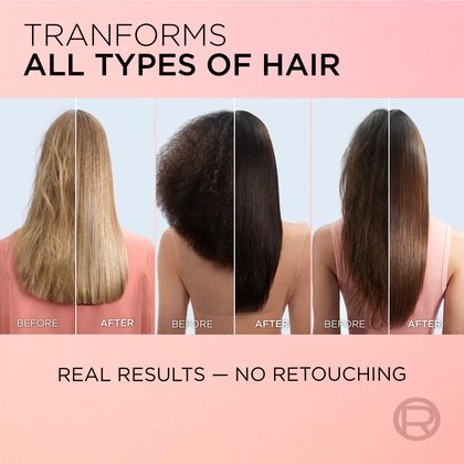 3 women's heads showing before and after with long, frizz-free hair
