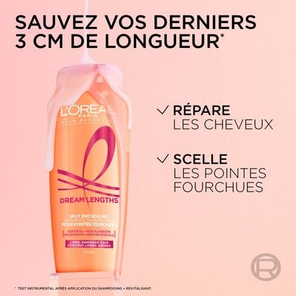 1 bouteille de shampoing dream lenghts qui sauve les 3 derniers cm de longueur, qui scelle et répare les cheveux et pointes fourchues