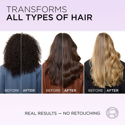 3 women's heads ENom the back with and after using hyaluron plump shampoo with plumped, moisturized hair