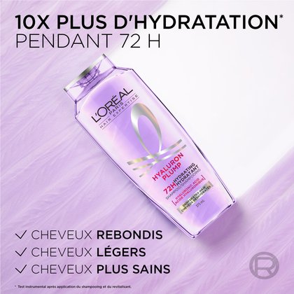 1 bouteille de shampoing hyaluron plump pour 10X plus d'hydratation pendant 72heures