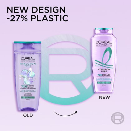 Old and new hyaluron pure shampoo packaging