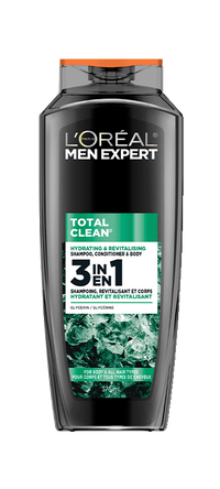 1 bottle of Men expert Total Clean shampoo, conditioner and body wash 