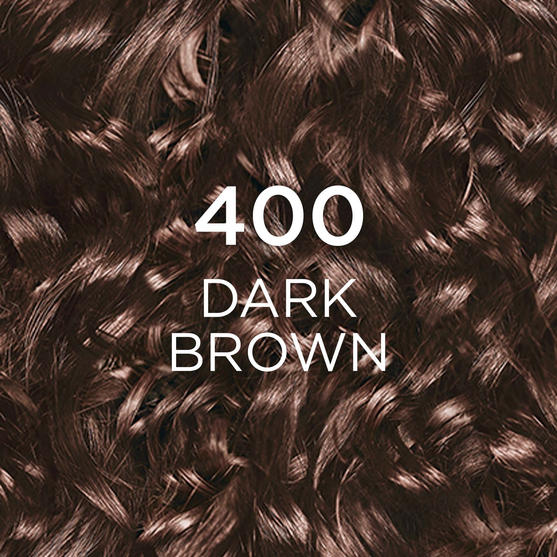 A close-up shot of wavy, dark brown hair, with the text '400 DARK BROWN' overlaid in white. The hair shows rich, deep brown tones with natural reflections.