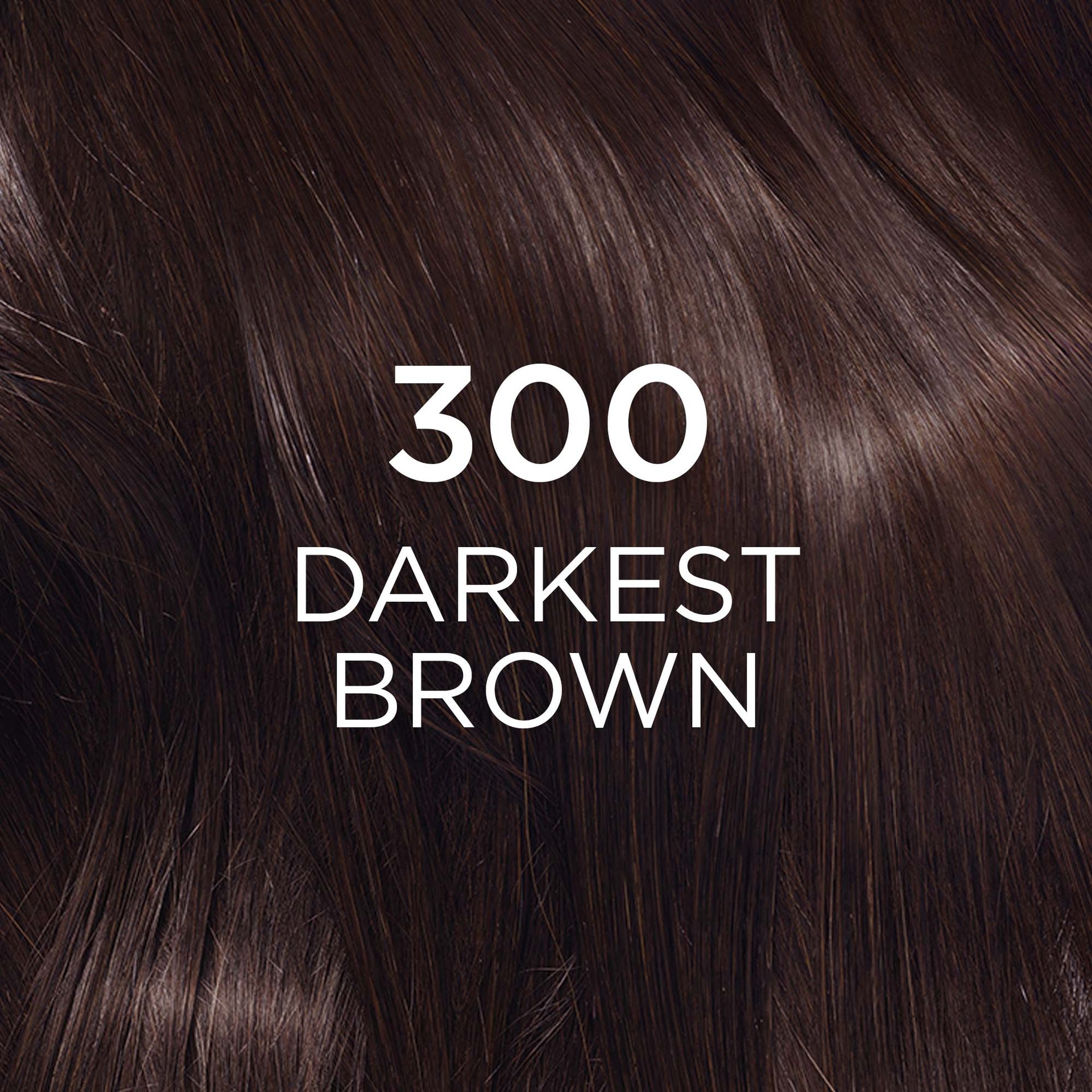 A close-up shot of wavy, darkest brown hair, with the text '300 DARKEST BROWN' overlaid in white. The hair shows rich, deep brown tones with natural reflections.