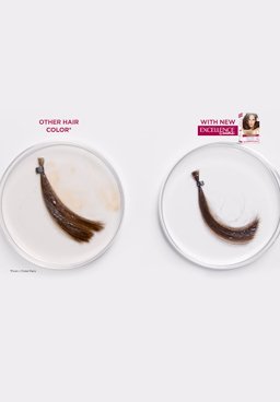 3D scientific diagram showing a cross-section of a hair fiber being hydrated by pink hyaluronic acid molecules. The text states this technology provides 'up to 3x more moisture
