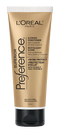 A vertical tube of L'Oréal Paris Superior Preference Ultimate Conditioner. The tube is a metallic gold color with a black flip-top cap. The text on the tube highlights that it is sulfate-free, contains Vitamin E, and is designed to defy damage and extend color.