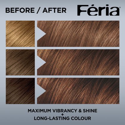 Hair before and after using Feria 51 Bronzed Brown