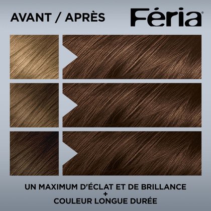 Avant et après la coloration Feria 50 Châtain Moyen