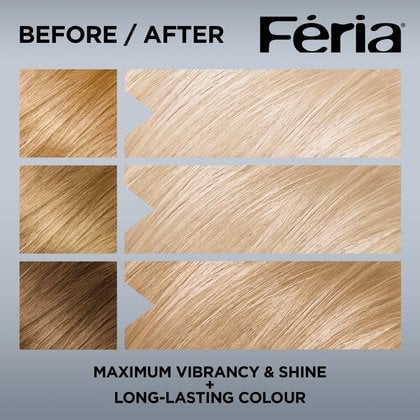 Hair before and after using Feria 110 Very Light Beige Blonde
