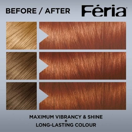 Hair before and after using Feria 74 Deep Copper Blonde