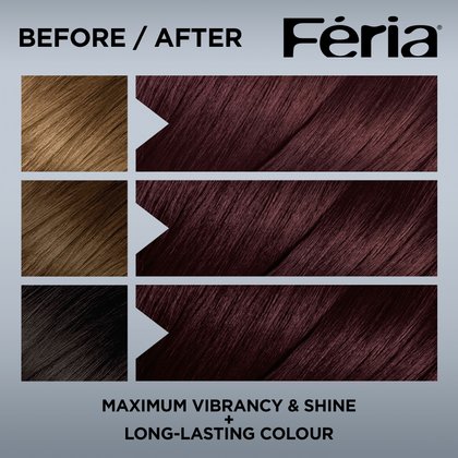 Hair before and after using Feria 36 Deep Burgundy Brown