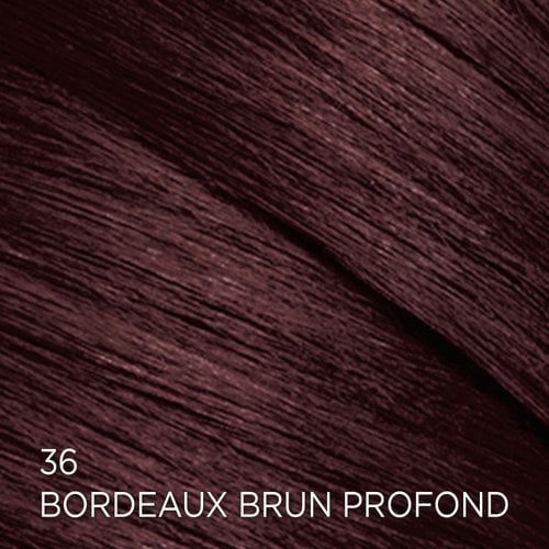 Rendu sur cheveux de la coloration Feria 36 Bordeaux Brun Profond