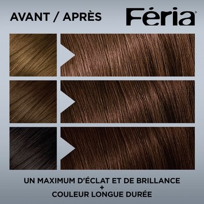 Avant et après la coloration Feria 45 Châtain Bronzé Foncé