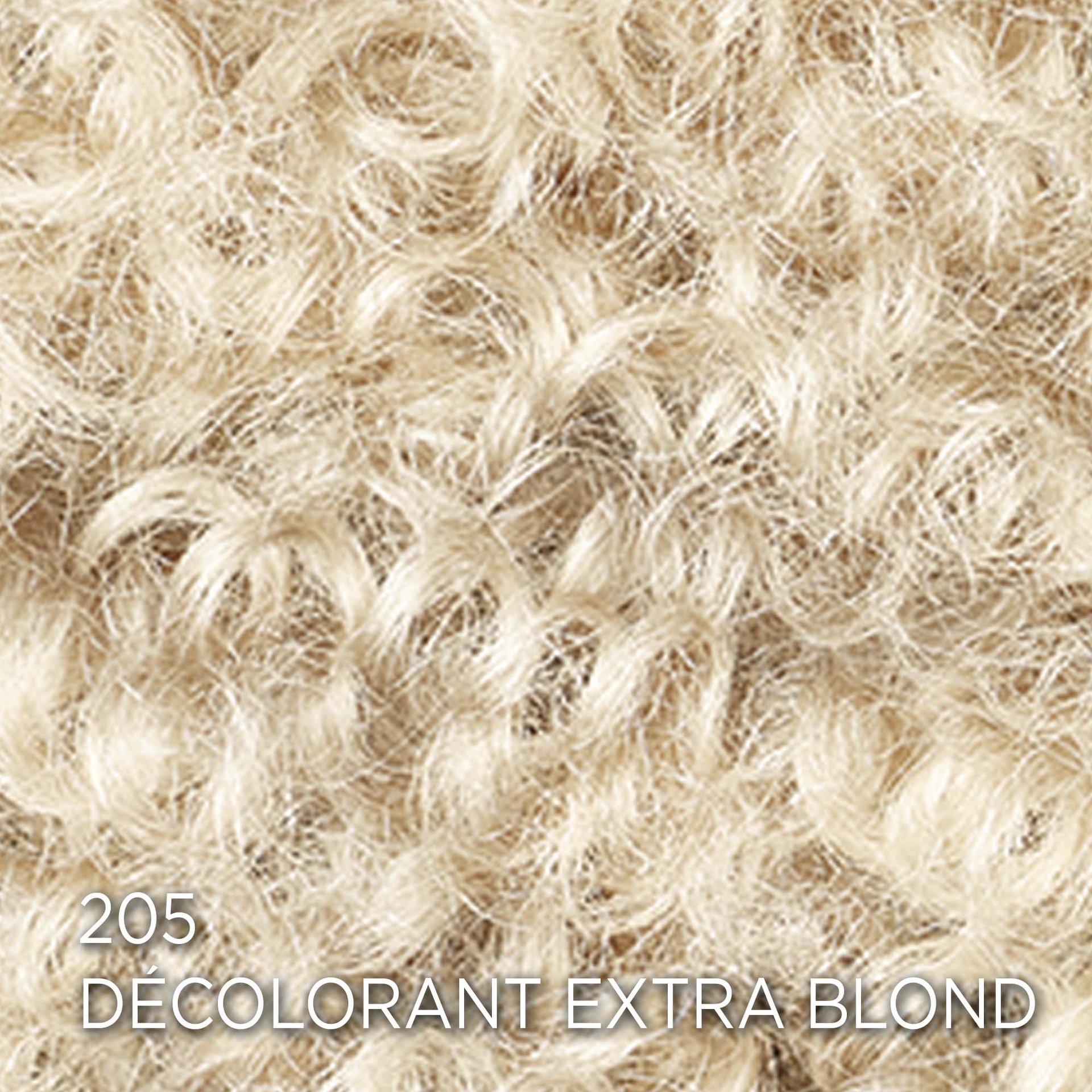 Rendu sur cheveux de la coloration 205 Décolorant Extra Blond