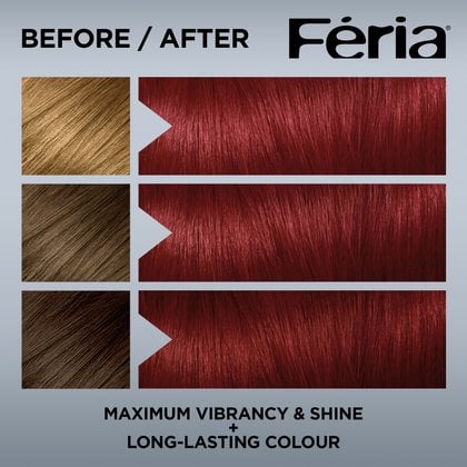 Hair before and after using Feria R57 Intense Medium Auburn