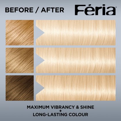 Hair before and after using Feria Platinum