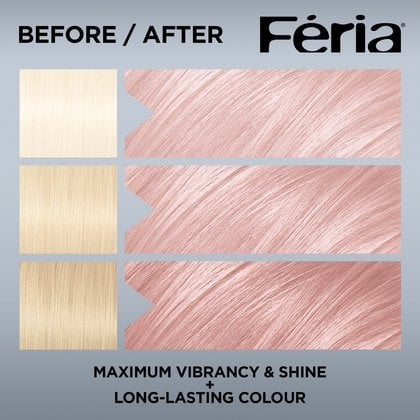 Hair before and after using Feria P2 Smokey Pink