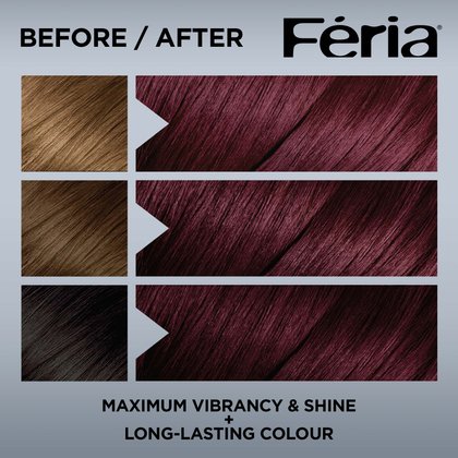 Hair before and after using Feria V38 Intense Deep Violet