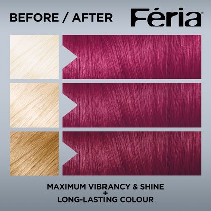 Hair before and after using Feria 622 Vivid Fuchsia