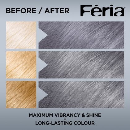 Hair before and after using Feria S1 Silver Grey