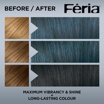 Hair before and after using Feria 517 Bright Teal
