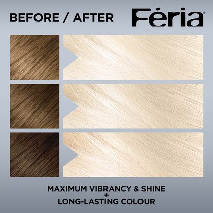 Hair before and after using Feria Hyper Platinum
