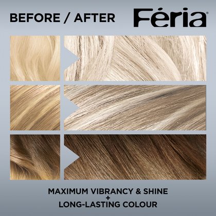 Hair before and after using Feria Ice Blonde