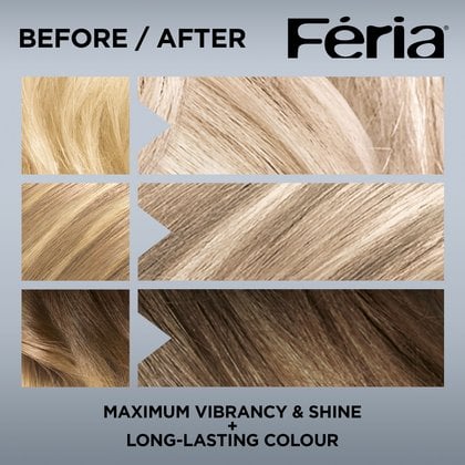 Hair before and after using Feria Pearl Blonde