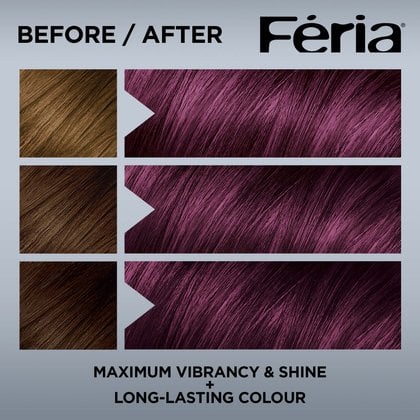 Hair before and after using Feria M20 Warm Violet