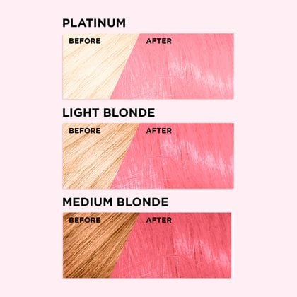 Hair before and after using the Colorista 300 Soft Pink