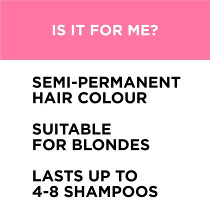 Colorista semi permanente hair dye is a semi permanent hair color, suitable for blonde and lasts-up to 4-8 shampoos