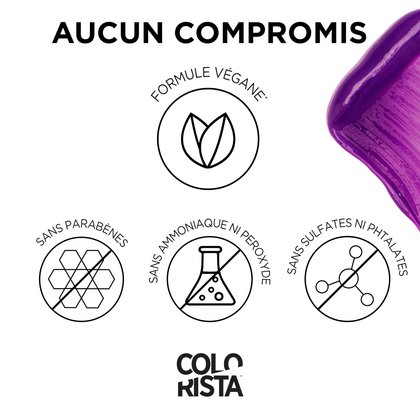 Colorista Semi Permanente est une formule végétalienne , sans parabènes, ammoniaque, peroxyde, sulfates et phtalates