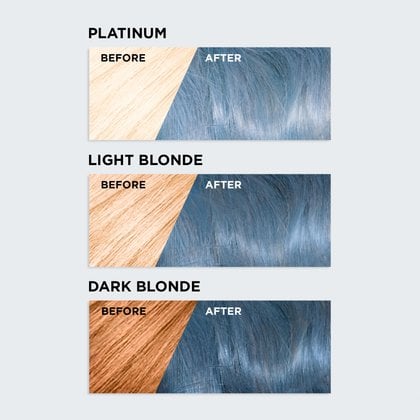 Hair before and after using the Colorista 600 Blue