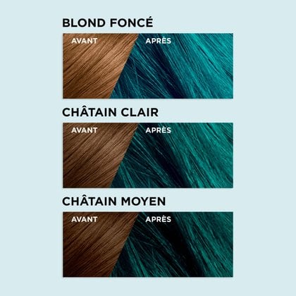 Avant et après la coloration Colorista Semi Permanente 10 Sarcelle