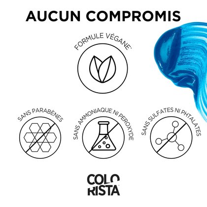Colorista Semi Permanente est une formule végétalienne , sans parabènes, ammoniaque, peroxyde, sulfates et phtalates