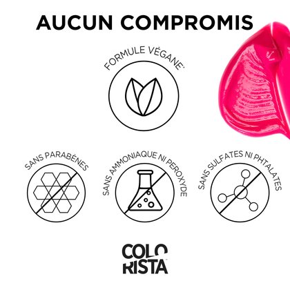 Colorista Semi Permanente est une formule végétalienne , sans parabènes, ammoniaque, peroxyde, sulfates et phtalates