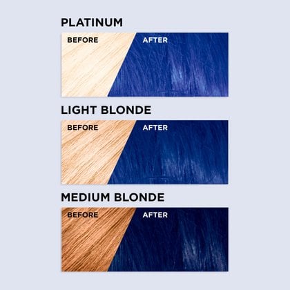 Hair before and after using the Colorista 500 Indigo