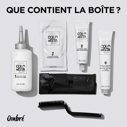 Le kit comprend un révélateur crème, une crème éclaircissante et un revitalisant violet anti-effets cuivrés