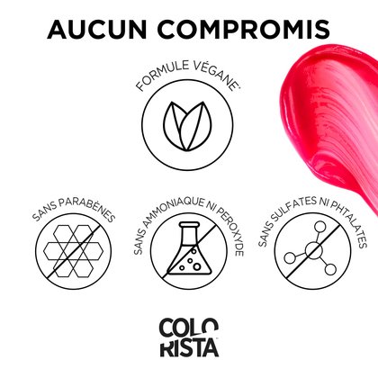Colorista Semi Permanente est une formule végétalienne , sans parabènes, ammoniaque, peroxyde, sulfates et phtalates