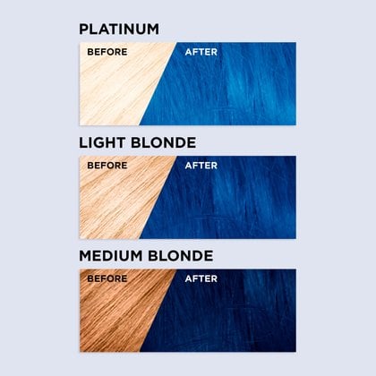 Hair before and after using the Colorista 01 Metallic Blue