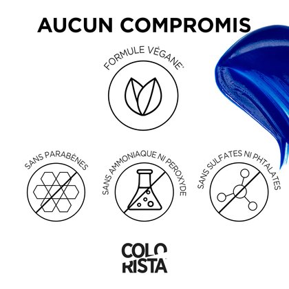 Colorista Semi Permanente est une formule végétalienne , sans parabènes, ammoniaque, peroxyde, sulfates et phtalates