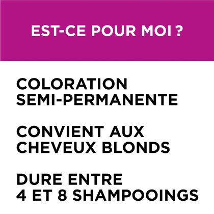 Colorista Semi Permanente est une coloration semi permanente, elle convient aux cheveux blonds et dure entre 4 et 8 shampoings