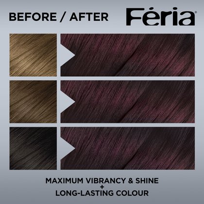 Hair before and after using Feria 26 Deepest Magenta