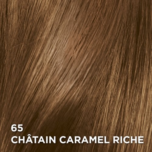 Rendu sur cheveux de la coloration Feria 65 Châtain Caramel Riche